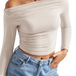 Chic Off-Shoulder Beige Crop Top